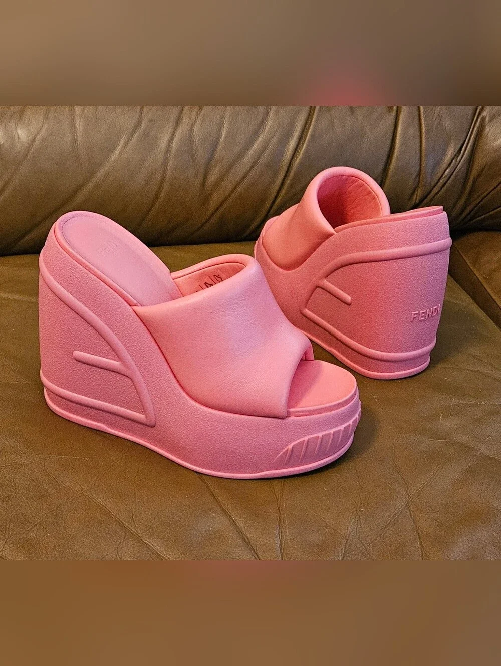 New Fendi Pink High Platform Slide Mules Size 6 US